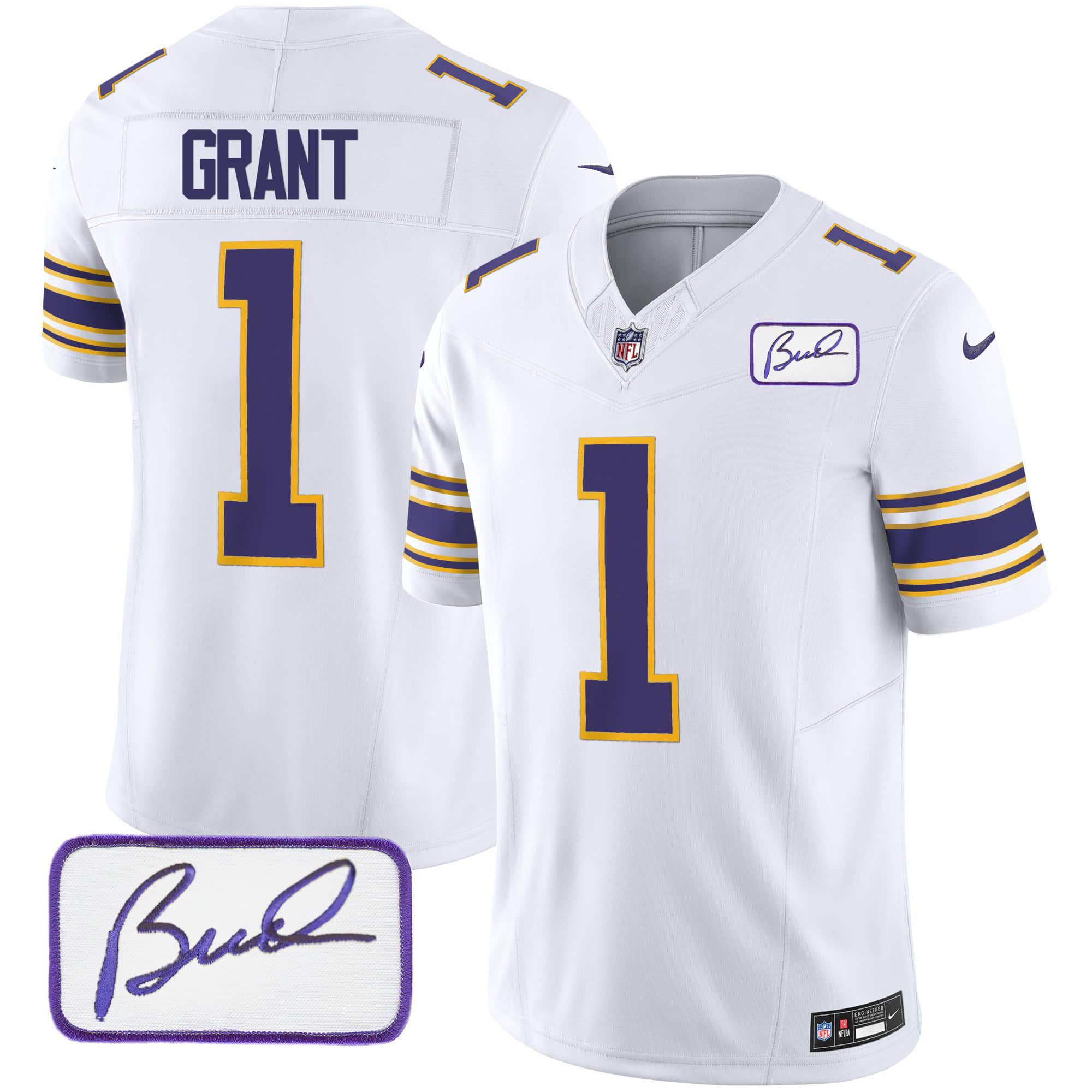 Men Minnesota Vikings 1 Grant White 2024 Nike Bud Grant Patch Classic Limited NFL Jersey
